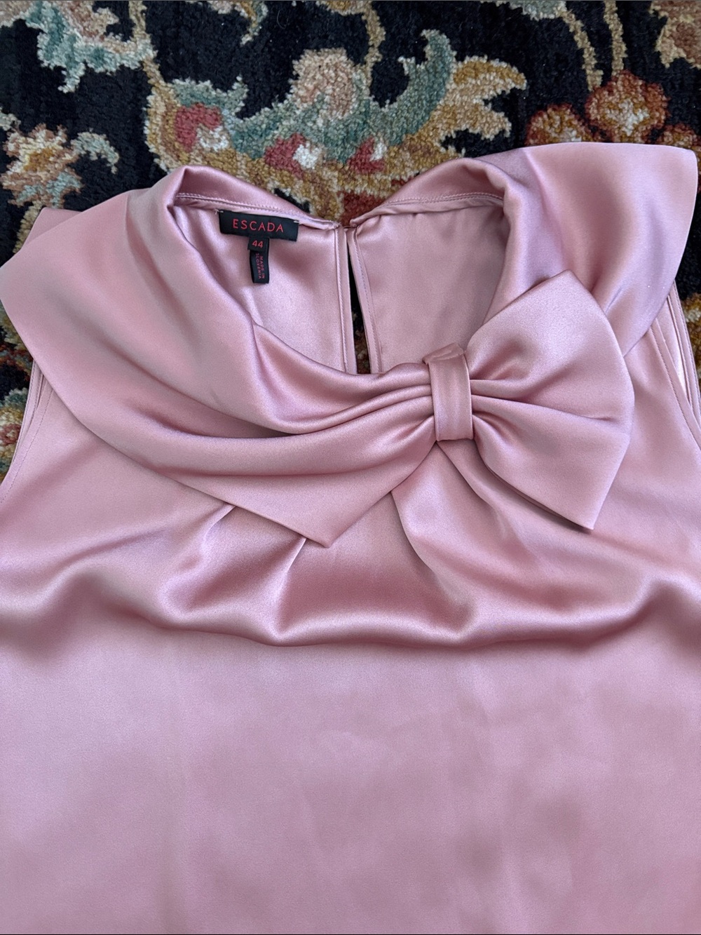 Escada Dusty Rose Mauve Silk Sleeveless Bow-Collar Shell US size 12 - Picture 7 of 9
